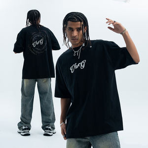 T-shirt décontracté pour homme en coton 100% tricoté, à col tombant, surdimensionné, personnalisé avec des strass, respirant, de haute qualité et élégant - Product Image 1