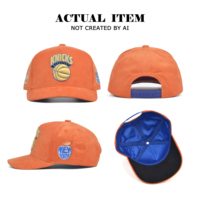 Casquettes de basket-ball avec logo personnalisé, casquette de baseball doublée en satin, casquette de baseball 5 panneaux, chapeau en velours côtelé brodé pour équipe de basket-ball