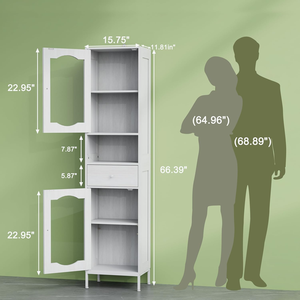 66.4 <strong>Tall</strong> Cloud White <strong>Bathroom</strong> Cabinet with Glass Doors Adjustable Shelves Anti Tipping Linen <strong>Storage</strong> - Product Image 2