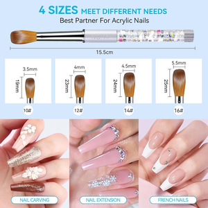 4pcs Crystal Nail Art <b>Pen</b> Set <b>Silver</b> Glitter 3D Carving Drawing Brushes Multiple Sizes - Product Image 5