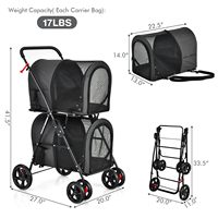 Poussette de voyage pliable pour chiens avec 4 roues verrouillables et ceinture de sécurité pour petits animaux de compagnie
