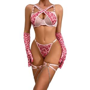 Ensemble de Lingerie femme Sexy rose imprimé léopard chaîne <span class=keywords><strong>en</strong></span> métal anneaux de jambe cadeau saint valentin XS taille lumière vente transfrontalière chaude - Product Image 5