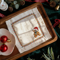 Serviettes carrées de Noël classiques personnalisées, serviettes en lin crochetées à la main pour la décoration de la table à manger à la maison et en avion