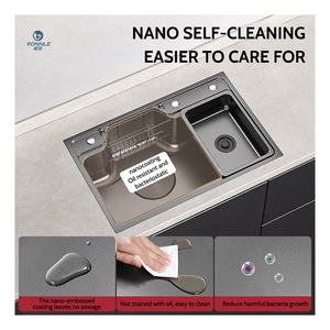 Évier de grande capacité en acier inoxydable noir nano fait à la main Évier de cuisine fabricants Évier de cuisine <span class=keywords><strong>et</strong></span> robinet - Product Image 4