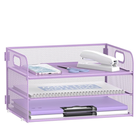 Organizador de Papel Metálico de 3 Niveles Apilables, Bandeja para Cartas, Carpeta de Archivos de Malla con Asa, Color y Logotipo Personalizables para Suministros de Oficina en Casa y Escritorio