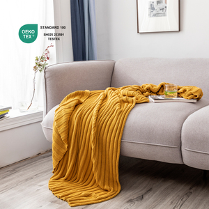 Màu Vàng Chanh Tùy Chỉnh Bán Buôn OEKO-TEX 100% Cotton Dệt Kim Chăn Ném Cho Bộ Đồ Giường - Product Image 5
