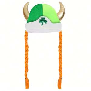 Chapeau personnalisé pour enfants, motif trèfle, pour la Saint-Patrick, avec cornes et bord incurvé, idéal pour les costumes de festival irlandais - Product Image 1