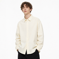 Kemeja Katun Lengan Panjang Kancing Depan Kasual Overshirt Fit Santai Warna Solid Kemeja Bergaris untuk Streetwear Grosir