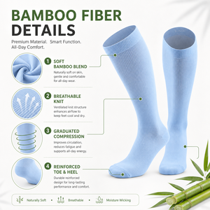 Wholesale Bamboo Compression <b>Socks</b> Seamless Running Circulation Compressed <b>Socks</b> with Embroidery for Women - Product Image 4