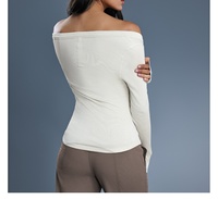 Haut à épaules dénudées pour femmes, chemise de yoga en modal à manches longues, t-shirt de sport doux pour l'automne, t-shirt tendance sexy ajusté pour sortir