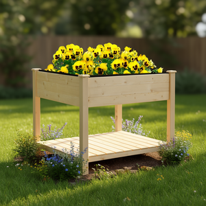 Jardinière surélevée en bois 36x36 pouces avec étagère pour légumes, fleurs et herbes de jardin, style rustique, finition naturelle - Product Image 2