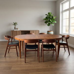 Ensemble de table à manger ovale en teck massif minimaliste de luxe avec chaises contemporaines, emballé à l'indonésie - Product Image 2