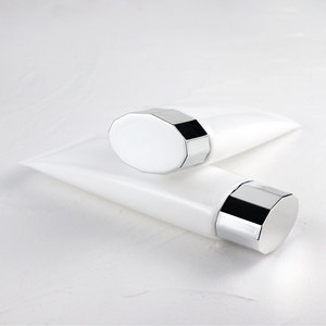 Custom Logo White 100g Flat Tube PE Plastic Cosmetic Tube 100ml Facial Cleanser Body Lotion Squeeze Tube <b>with</b> <b>Flip</b> <b>Top</b> - Product Image 3