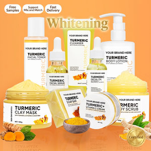Ensemble de soins du visage au curcuma naturel 9 pièces, kit de soin du visage éclaircissant pour éliminer les taches brunes, avec savon, tonique, sérum, crème pour le visage, masque à l'argile - Product Image 1