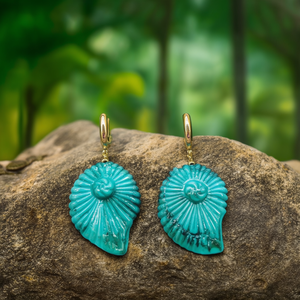 Boucles d'oreilles pendantes tendance en acier inoxydable 316L plaqué or PVD, design durable et résistant avec coquille turquoise - Product Image 3