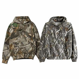 Sudadera con Capucha Holgada de Forro Polar Grueso con Diseño de Camuflaje Personalizado, Manga Larga, Bolsillos y Hombros Caídos - Product Image 1