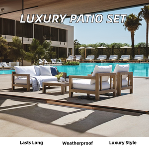 Conjunto de Sofás de Jardim de Teak Moderno e Luxuoso, Mobiliário de Pátio em Estilo Vitoriano para Hotéis e Apartamentos - Product Image 4