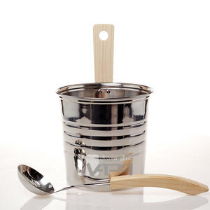 Vapasauna-cubo y cucharones de acero inoxidable para Sauna, color negro <span class=keywords><strong>azulado</strong></span>, con mango de <span class=keywords><strong>pino</strong></span>, gran oferta, fabricante directo - Product Image 1