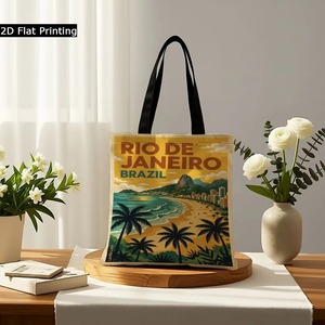 Vintage Rio <span class=keywords><strong>de</strong></span> Janeiro Brasilien Reise-Print Canvas-Tragetasche Retro Copacabana Strand Wiederverwendbare Einkaufstasche Schultertasche - Product Image 5