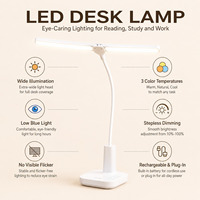 Lámpara de Escritorio LED de Doble Cabezal Ajustable, con Atenuación Táctil Gradual, 3 Colores, Recargable, para Estudiantes