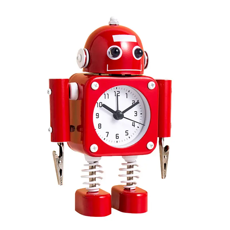 Creative cartoon student metal robot table alarm clock