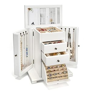 Wholesale 4-Layer Modern Solid Wood Multifunction Jewelry <b>Storage</b> Box OEM/ODM Custom Logo <b>Mirror</b> Multi-Compartment Organizer - Product Image 4