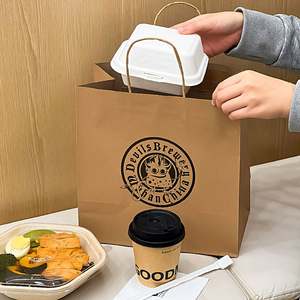 Bolsa de Papel Kraft Marrón Personalizada, Ecológica, con Asa Plana, para Comida para Llevar de Restaurantes, con Logotipo, Color y Tamaño Personalizados - Product Image 2