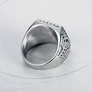 UJBOX anillo musulmán islámico para hombres sánscrito Mantra genuino Acero inoxidable árabe <span class=keywords><strong>Dios</strong></span> bendiga religión Punk negro goteo aceite anillo R853G - Product Image 3