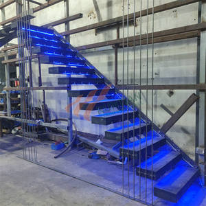 פושאן מסחרי מקורה ברזל חם מטבל פלדה מגולוון עץ קיר תליית גרם מדרגות צף לשימוש דירה - Product Image 3