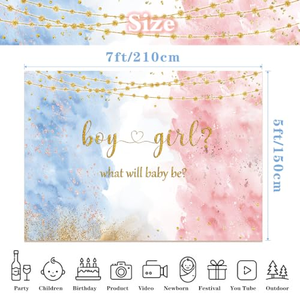 Bannière de toile de fond pour révélation du sexe de bébé (garçon ou fille) pour fête d'anniversaire, 100*75/150*100/180*110/210*150cm - Product Image 5