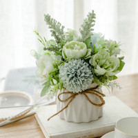 Costume de fleur artificielle Vase en corde de chanvre en céramique Plante rose en pot pour la fête des mères Décoration de fête de la Saint-Valentin