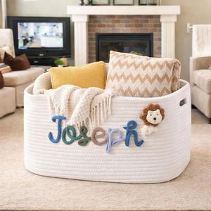 Cesta de Almacenamiento Rectangular Plegable de Mezcla de Algodón y Lino con Nombre Personalizado, Tejida a Mano, Minimalista, Organizador para Sala de Estar o Armario - Product Image 2