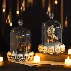 ของตกแต่งฮาโลวีนเรซิ่นบ้านผีสิงไฟ LED โครงกระดูกคู่รูปปั้นฮาโลวีนเรซิ่นตกแต่งวันตาย - Product Image 3