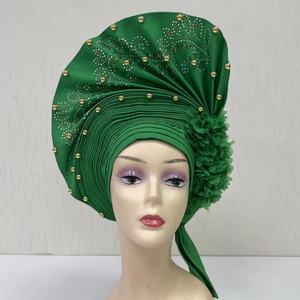 Auto Geles Aso Oke Headtie para <span class=keywords><strong>mujer</strong></span>, venta al por mayor, turbante con diamantes de imitación, gorro musulmán, bufanda envolvente para la cabeza, sombrero para deportes de playa, 2017 - Product Image 5