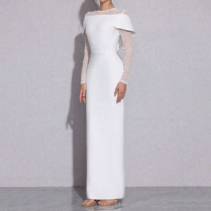 ZYHT 70052 perles élégantes robes blanches grande taille Maxi col rond <span class=keywords><strong>mariage</strong></span> <span class=keywords><strong>invité</strong></span> soirée luxe à manches longues <span class=keywords><strong>robe</strong></span> de bal pour les femmes - Product Image 2