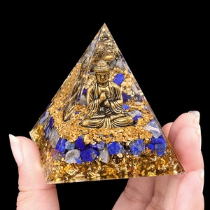 Ornamento Serie Buddha Elefante in Cristallo Naturale di Ametista e Lapislazzuli, Grande Piramide in Resina da 6 cm, Decorazione Religiosa Feng Shui in Lega - Product Image 1