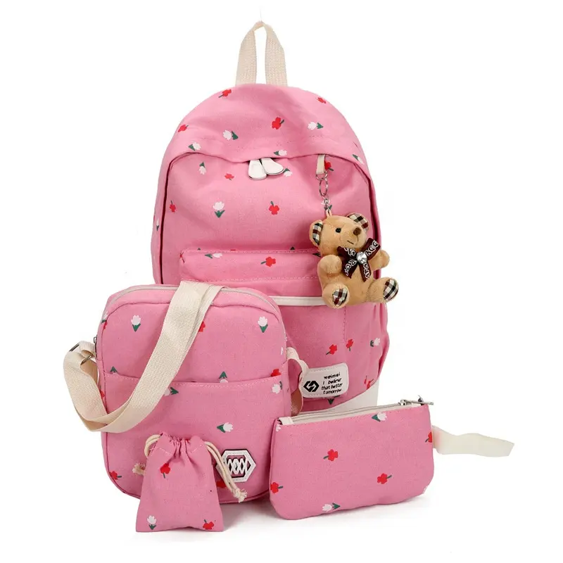 Cartoon 4pcs Rucksack setzt Stift Tasche und Schulter Mädchen Teenager Gurls Schult aschen