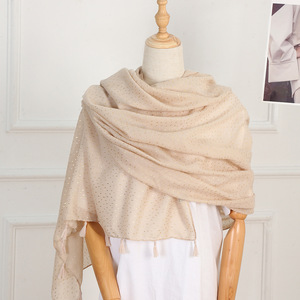 New Bronzing Polyester Dot Foil Print Square Scarf Women's Muslim Spring Summer Thin Fashionable Tassel <strong>Gauze</strong> All-match - Product Image 5