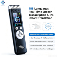 Dispositivo de Transcripción de Voz con IA, 188 Idiomas, Modos Duales, Pantalla IPS de 1.14 Pulgadas para Control por Aplicación, 8-128 GB, Tipo C, MP3, Metálico