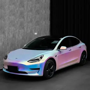 車のカラークロームカーラップフィルムレインボー虹色の白いホログラフィックビニール車のラップ