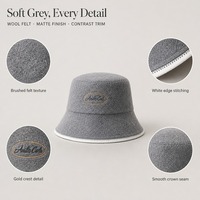 Chapeau Bob en Feutre de Laine Doux avec Bordure Cousue Contrastante et Détail Couronne Dorée Gris Style Unisexe pour Trajet Quotidien