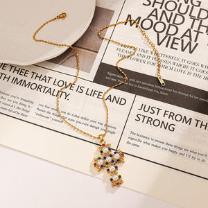 <b>Cross</b> Pendant Necklace 18K Gold Plated Pearl Inlay Adjustable <b>Chain</b> European Style Gift Jewelry - Product Image 3