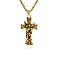 Collar con Colgante de Cruz de San Miguel Arcángel, Estilo Retro Artístico, Acero Inoxidable, Diseño Desgastado