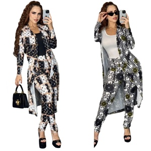 Ensemble de vêtements pour femmes, manteau long avec pantalon, imprimé design, manches longues, veste longue avec legging, ensemble de luxe de marque, ensemble 2 pièces - Product Image 6