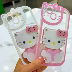 เคสโทรศัพท์ลายการ์ตูนแฟชั่นน่ารัก ดีไซน์แมว KT พร้อมกระจก สำหรับ iPhone 11 12 13 pro max 14plus 15 16  แบบใส - Product Image 6