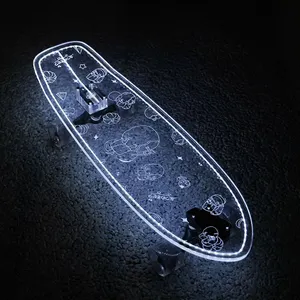 Wholesale Long Board 4 Wheel Transparent Acrylic Land Surfboard For Extreme Sports And Outdoor