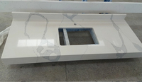 Comptoirs de salle de bain en quartz blanc double préfabriqués et comptoirs de cuisine en quartz blanc Calacatta