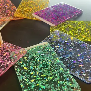 Lembar plexiglass berkilau DIY bahan pemotong laser 100% warna pmma kain glitter warna lembar akrilik prismatis