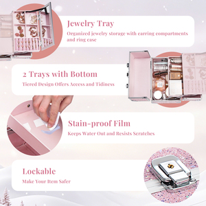 Portable <b>Makeup</b> Organizer <b>Case</b> with Mirror and Jewelry Tray Portable Cosmetic Train <b>Case</b> Storage Box for Women Girls - Product Image 4