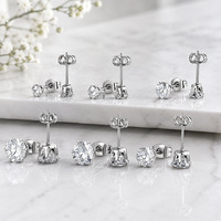 Boucles d'oreilles clous en zircon couronne pour femme, six griffes, cristaux AA, emballage carte cadeau, tige en acier inoxydable